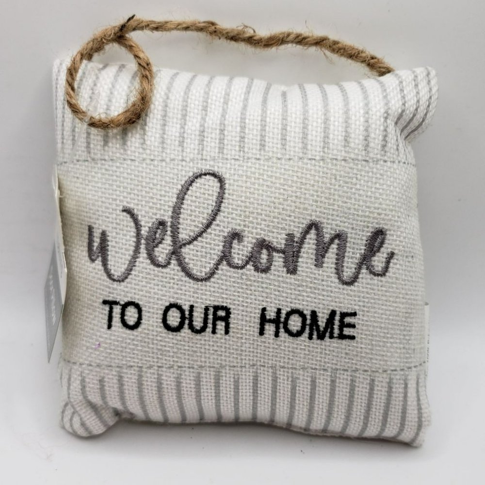 Welcome to Our Home White Striped Door Stop Decorative Fabric Door Hanger
